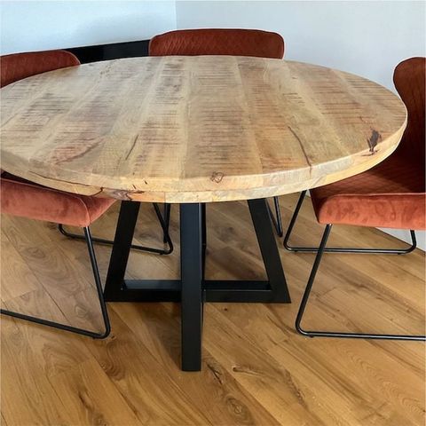 Ida Luxury Round Solid Mango Wood Industrial Dining Table With Distressed Natural Finish Black ... regarding Why the Jaden Round Dining Table is a Classic Choice for Modern Homes